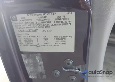 2008 Chevrolet Trailblazer Fleet from USA, damaged, VIN 1GNDS13S082260677